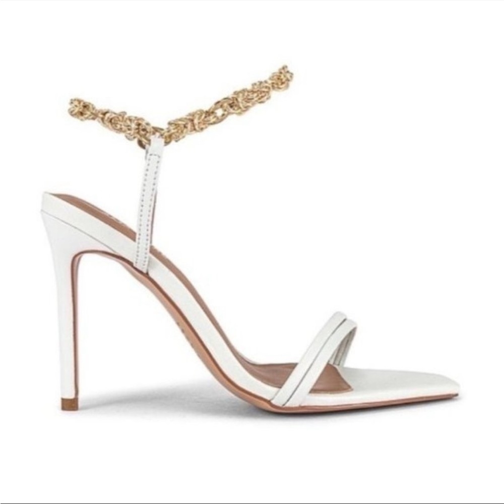 Alias Mae White and Gold Chain Heels